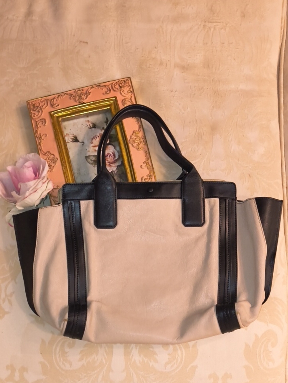 Chole Black and Cream Women's Tote Bag